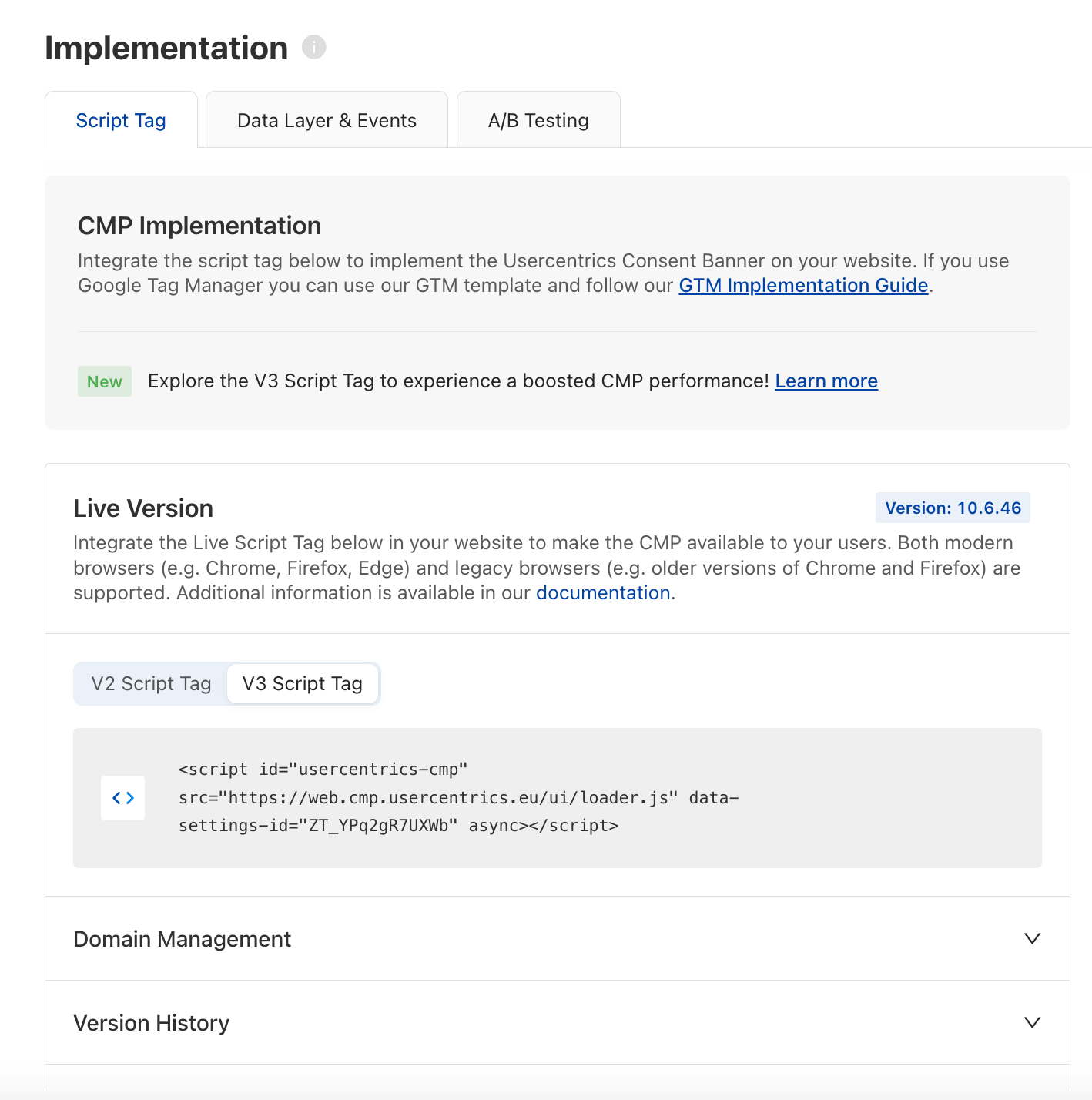 Admin Interface mit neuem Feature zum Download von Consent Logs