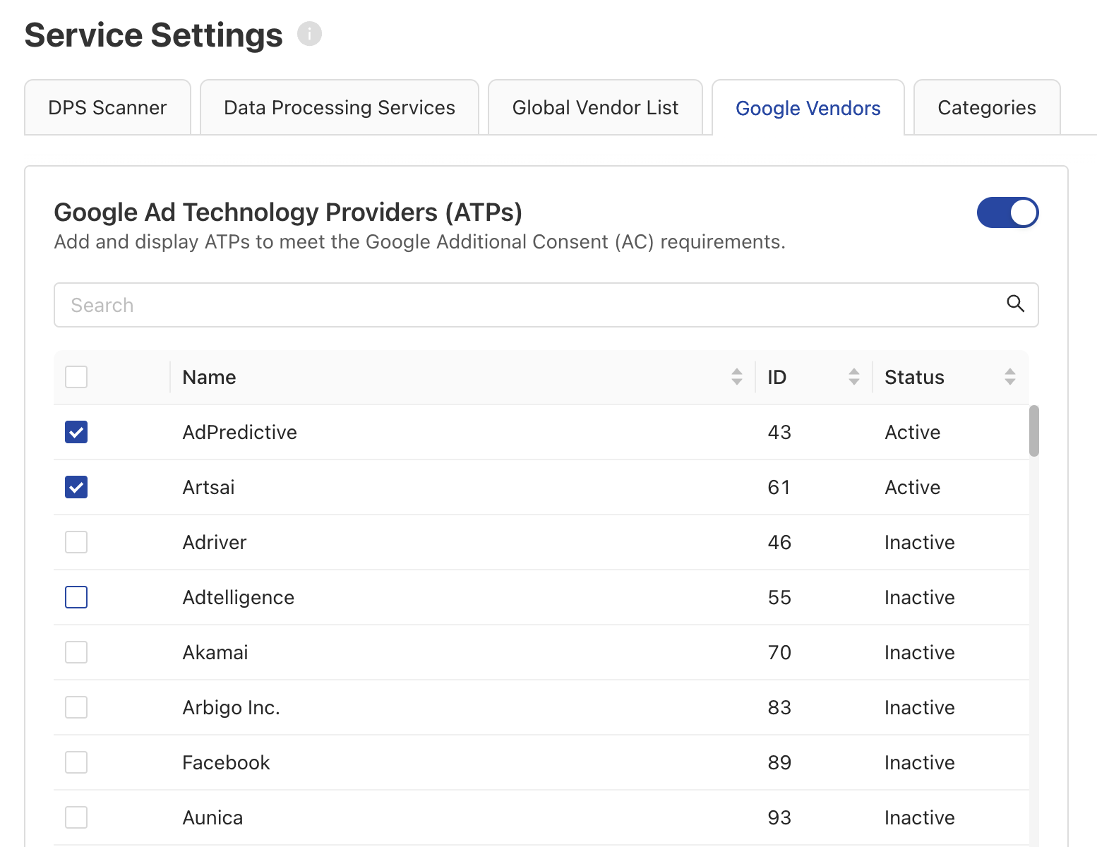 Enable Google Ad Tech Providers