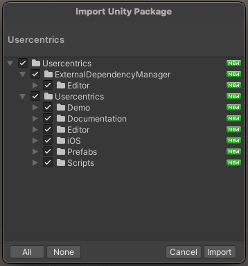 Import package window