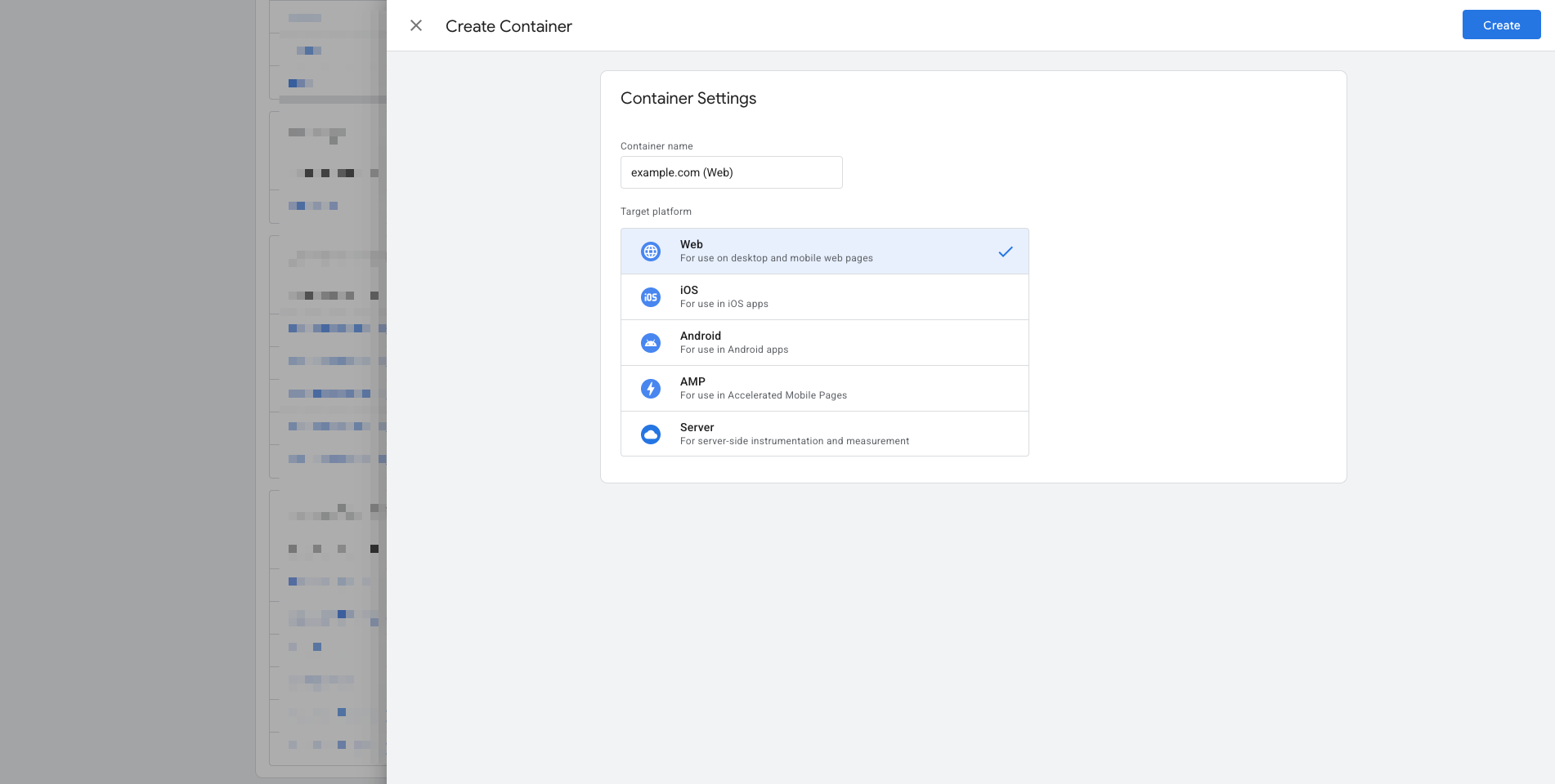 Create web GTM container
