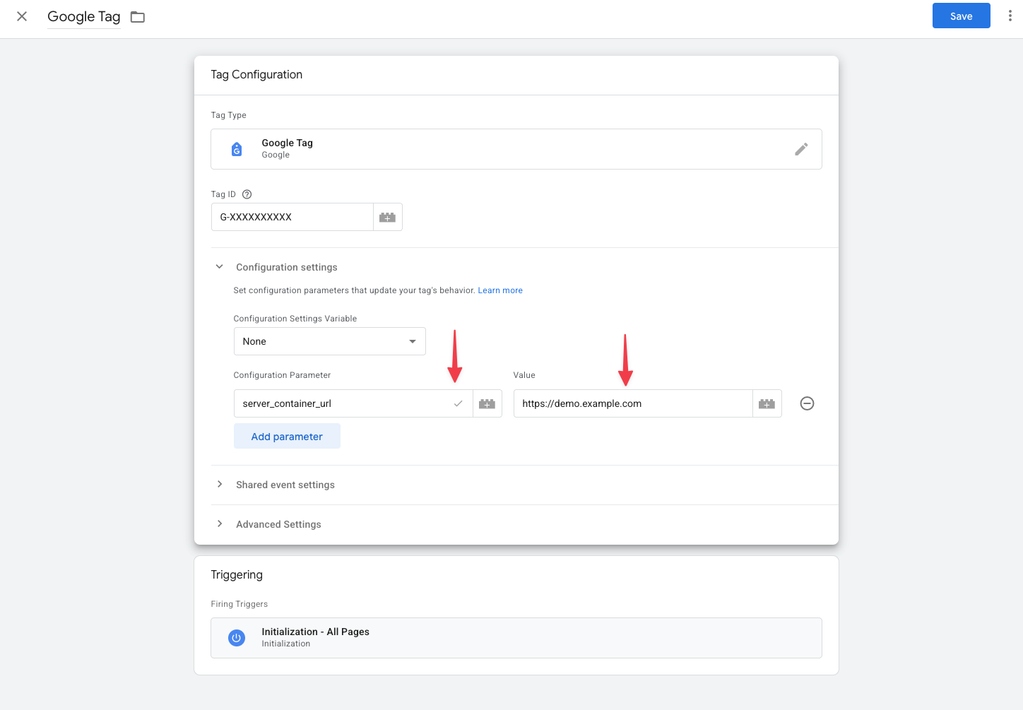 Set server container URL
