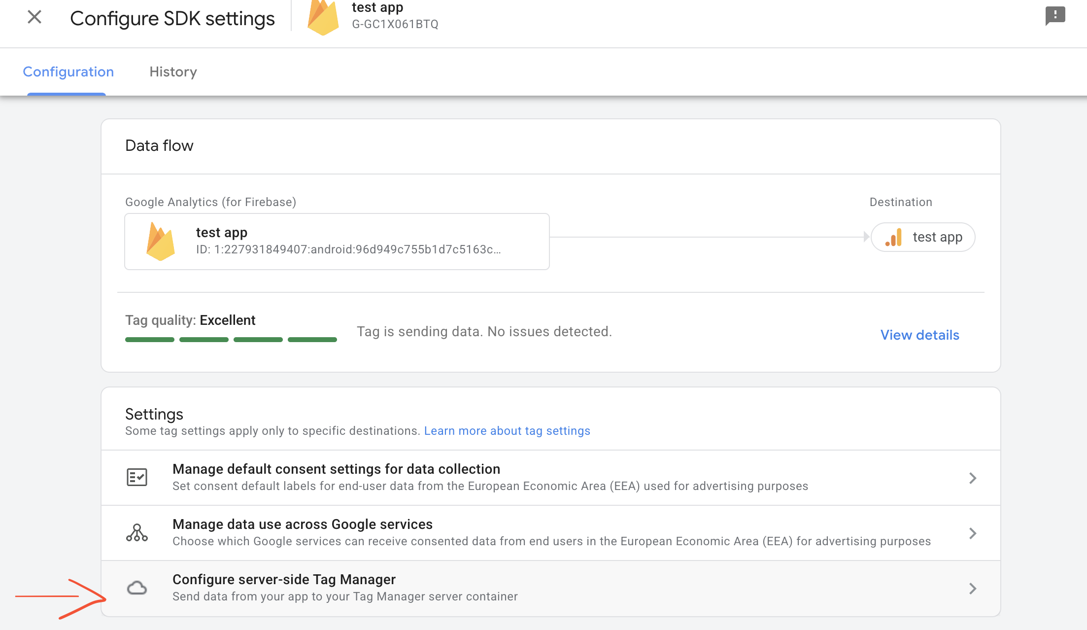 Settings - Configure server-side Tag Manager