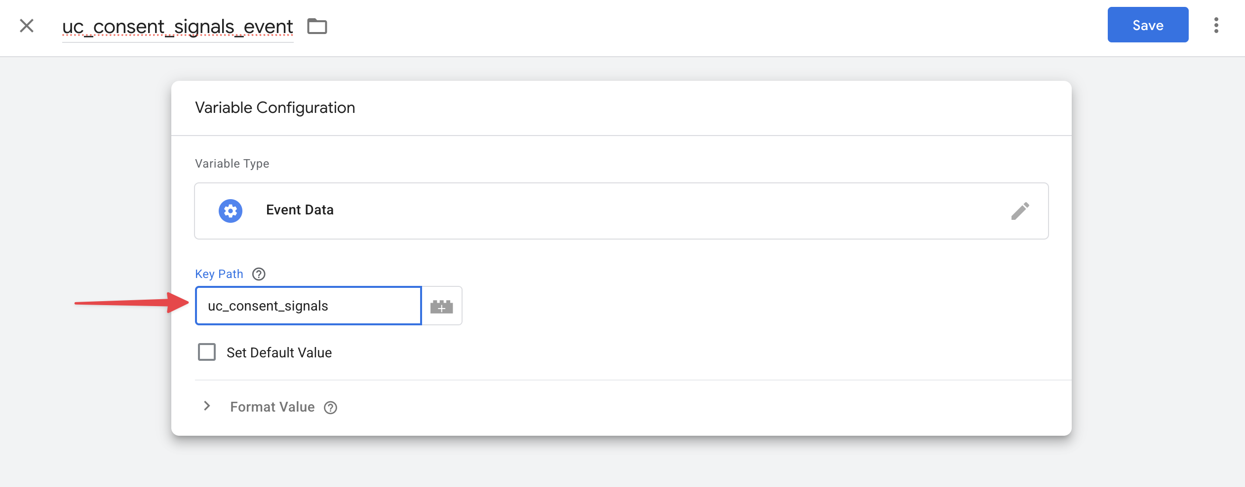 Create server-side event data variable