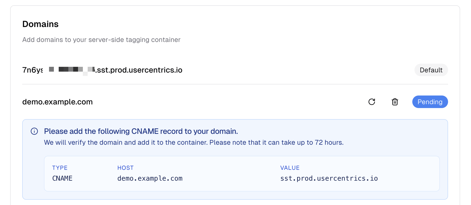 Domain pending status