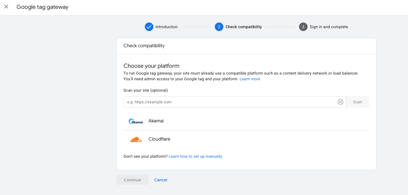 Screenshot of the Google Tag Gateway section in the GTM admin panel