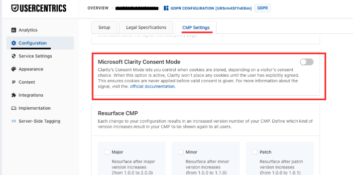Microsoft Clarity Consent Mode settings for cookie management and user consent control