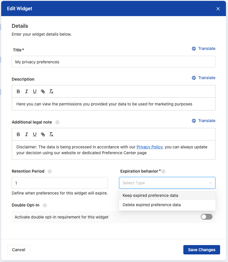 Setting up a Retention Period