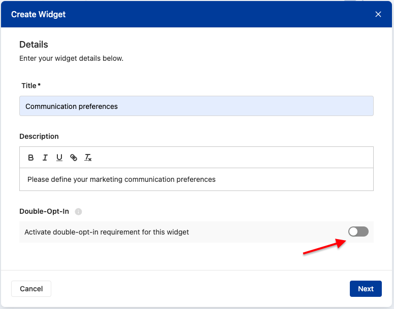 Enabling DOI on widget level