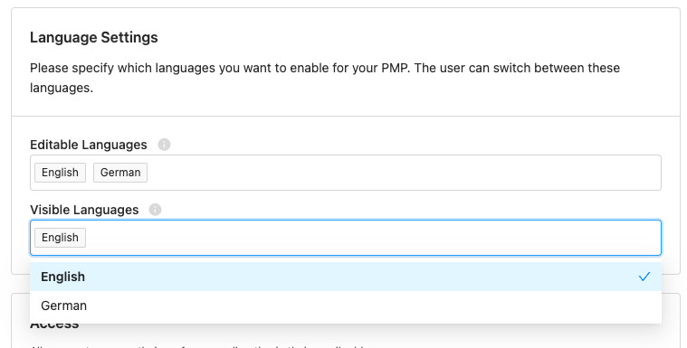 Language settings under General