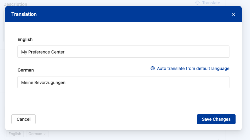 Translation of the Configuration Title field