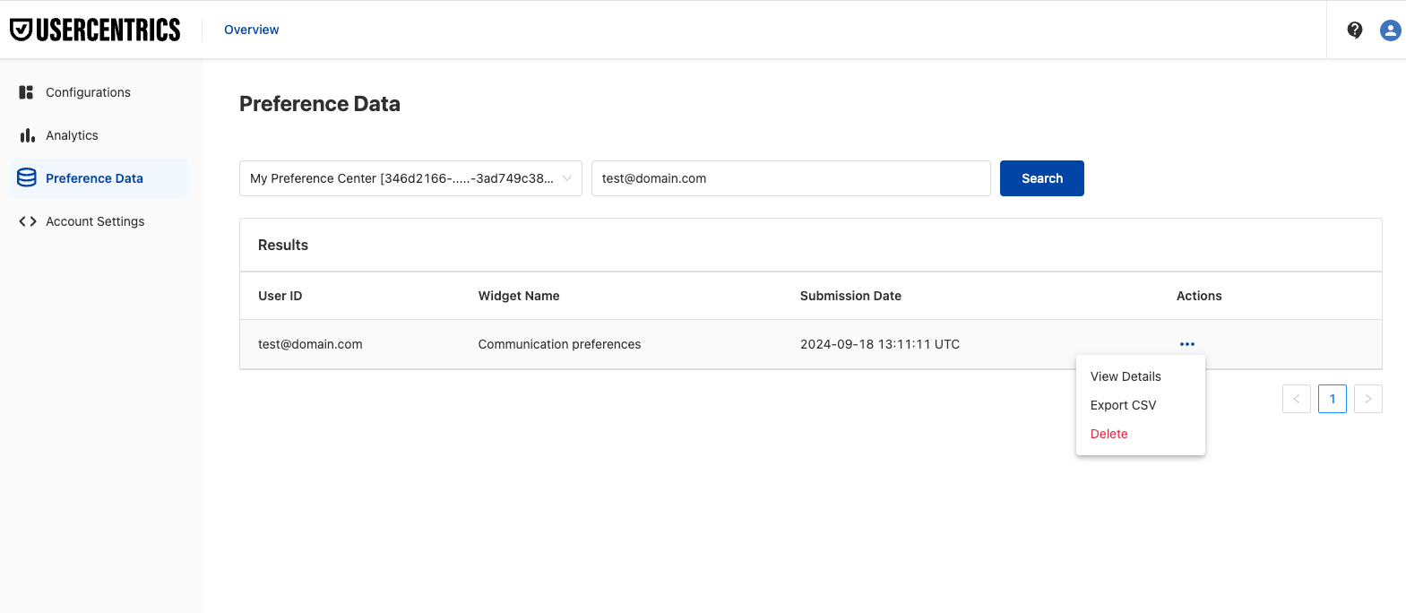 Preference Data: Search for submitted preference for UserID