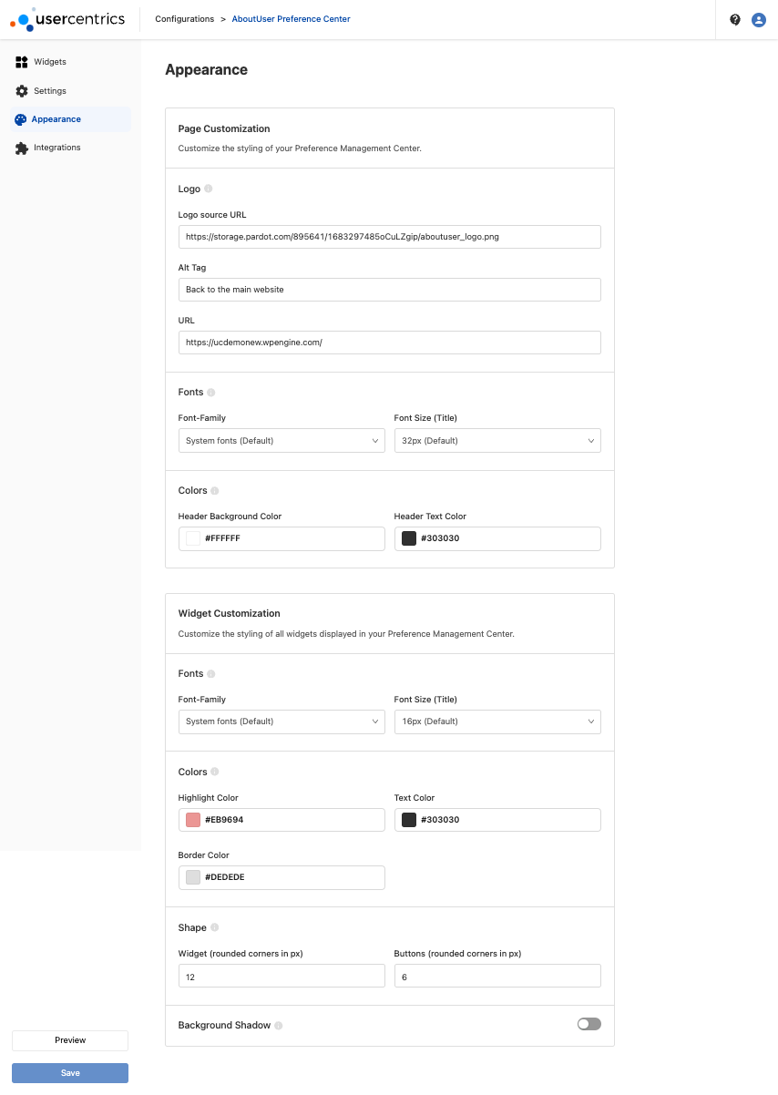Customized UI for Preference Center