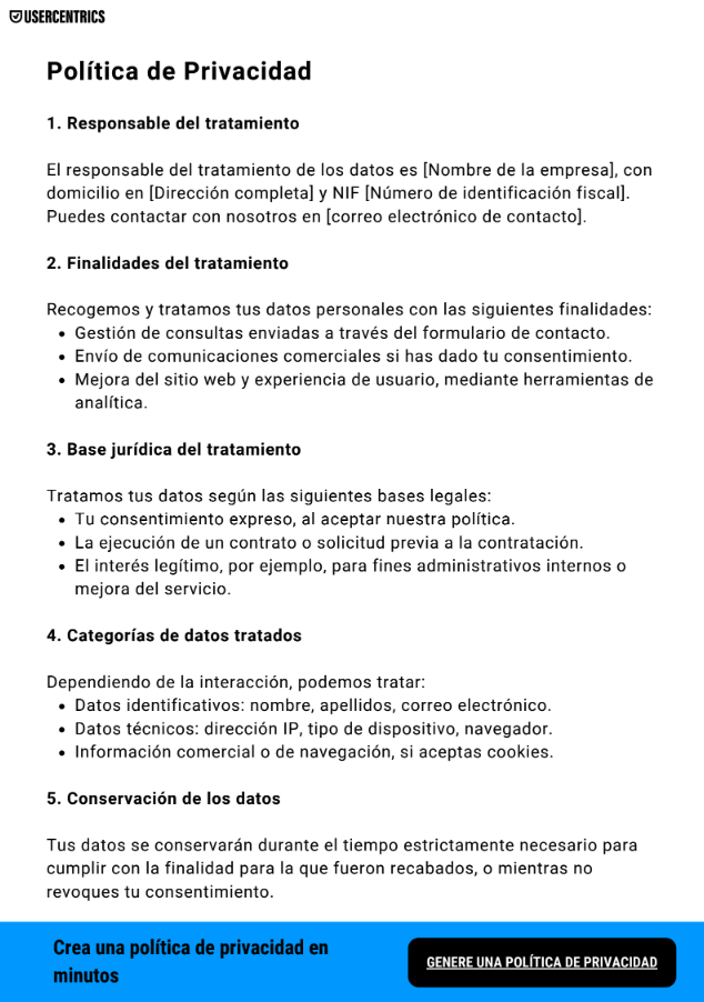 Ejemplo política de privacidad