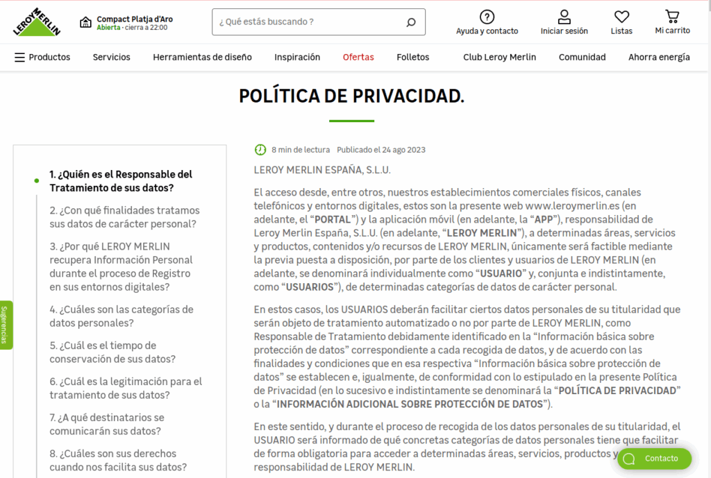 Política de privacidad Leroy Merlin