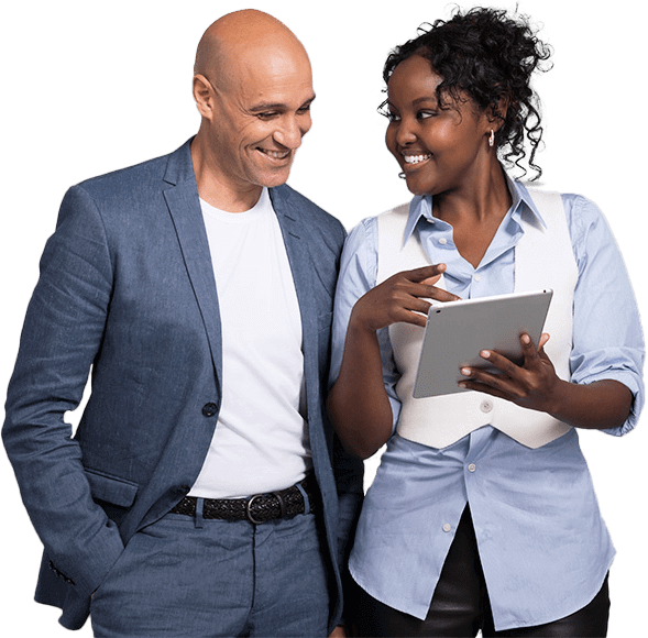 Woman showing a tablet to man
