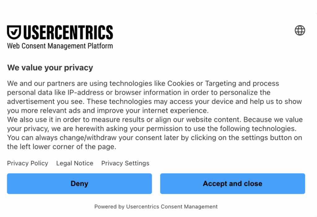 Usercentrics' consent banner