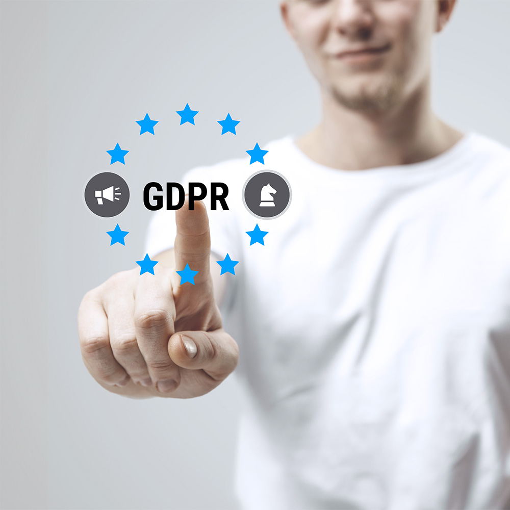 Person pointing at GDPR icon