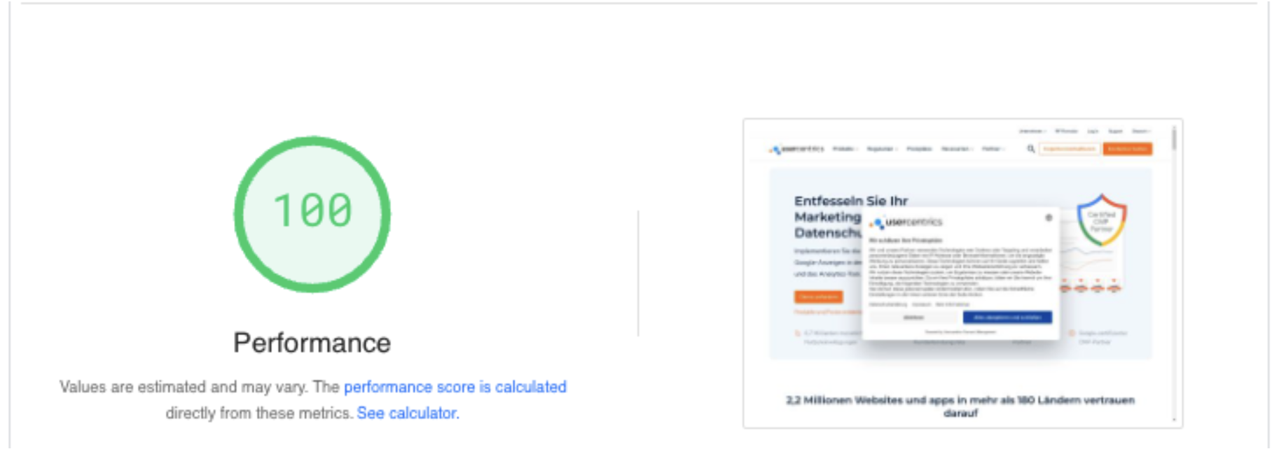 Core Web Vitals report for usercentrics.com/de/