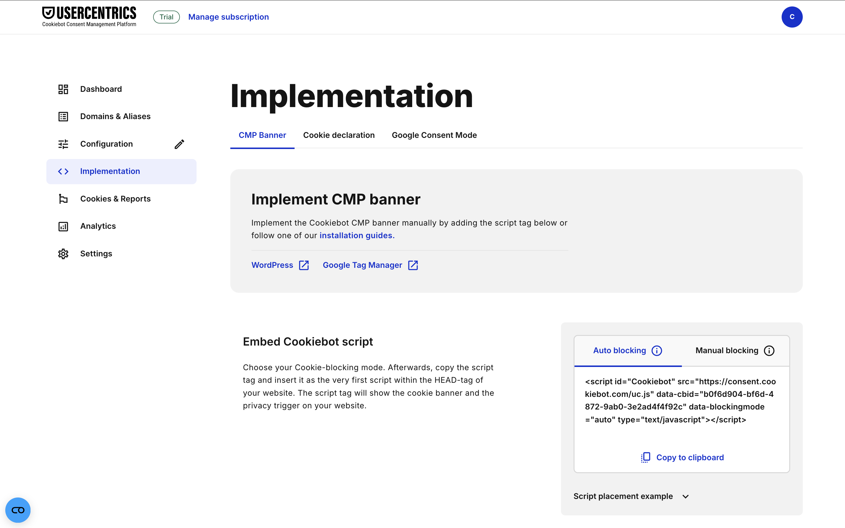 Image showing the implementation page