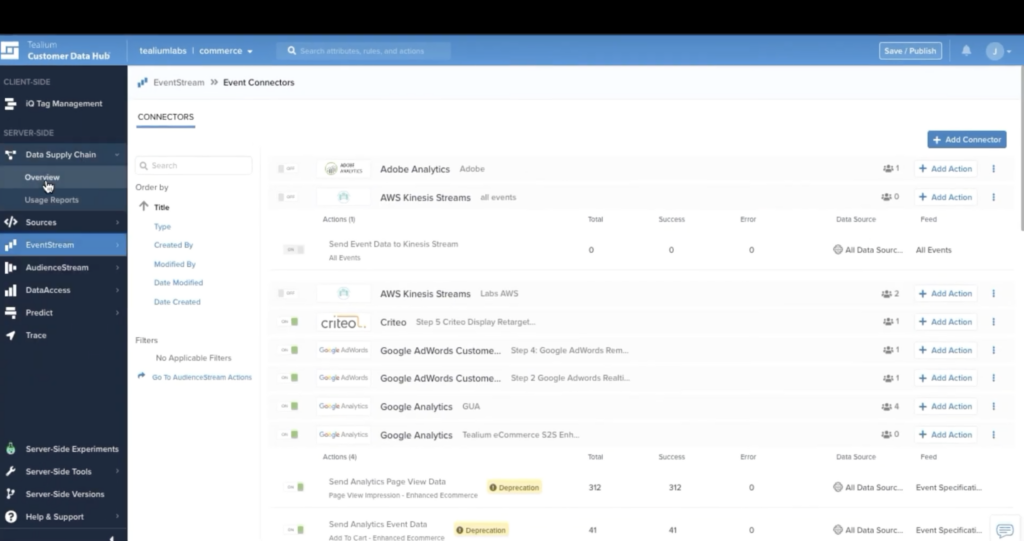 Screenshot of Tealium Event Connectors