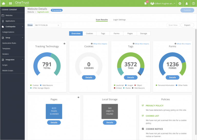Screenshot of the OneTrust interface