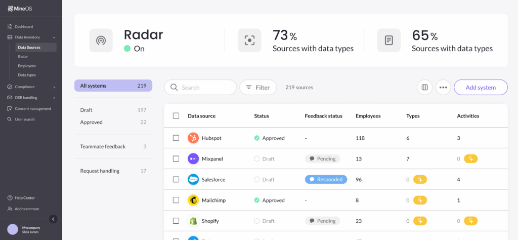 Screenshot of the MineOS interface