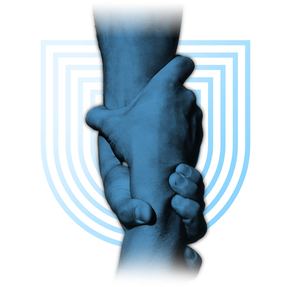 Hands holding, over the Usercentrics logo background