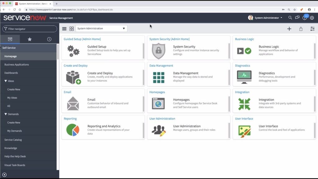 Image of the Service Now interface