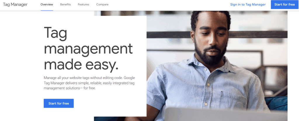Google Tag manager homepage