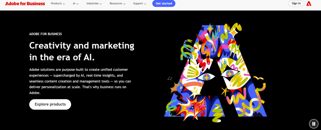 Adobe for business homepage