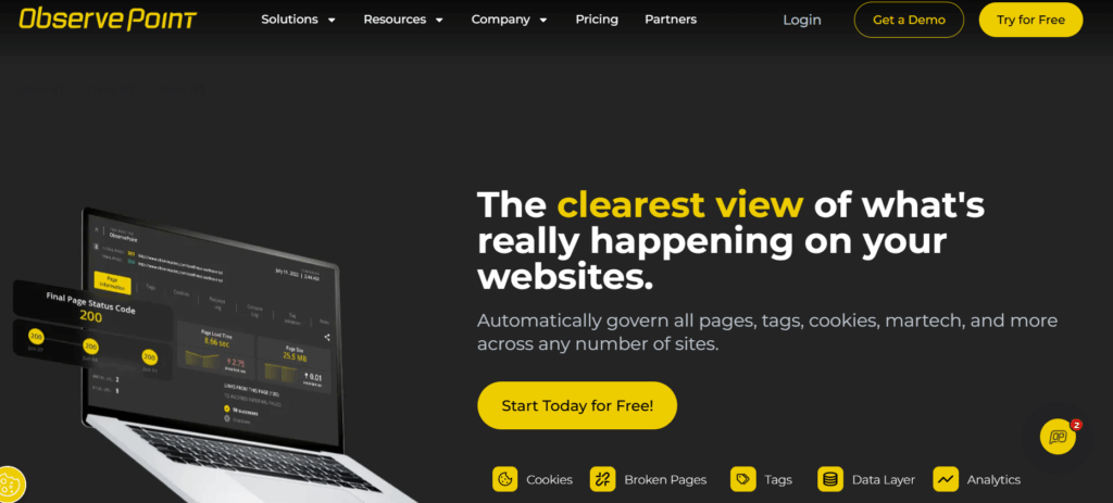 Observe Point homepage