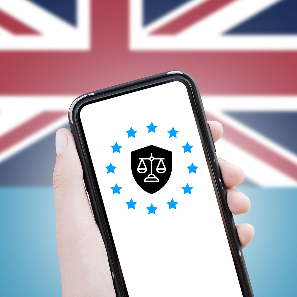 UK flag and a smartphone