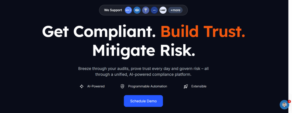 Screenshot of Sprinto homepage