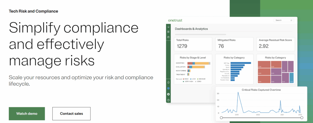 Screeshot of OneTrust homepage