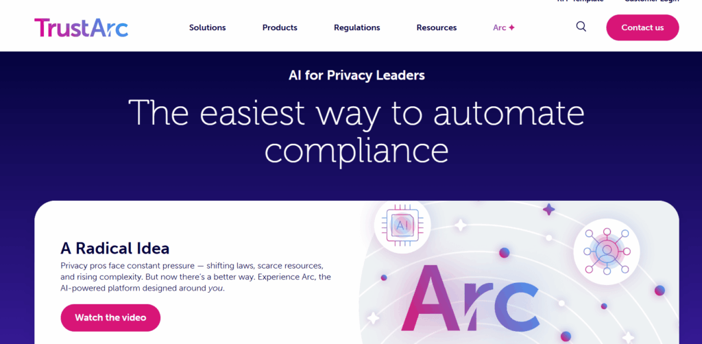 Screenshot of TrustArc homepage