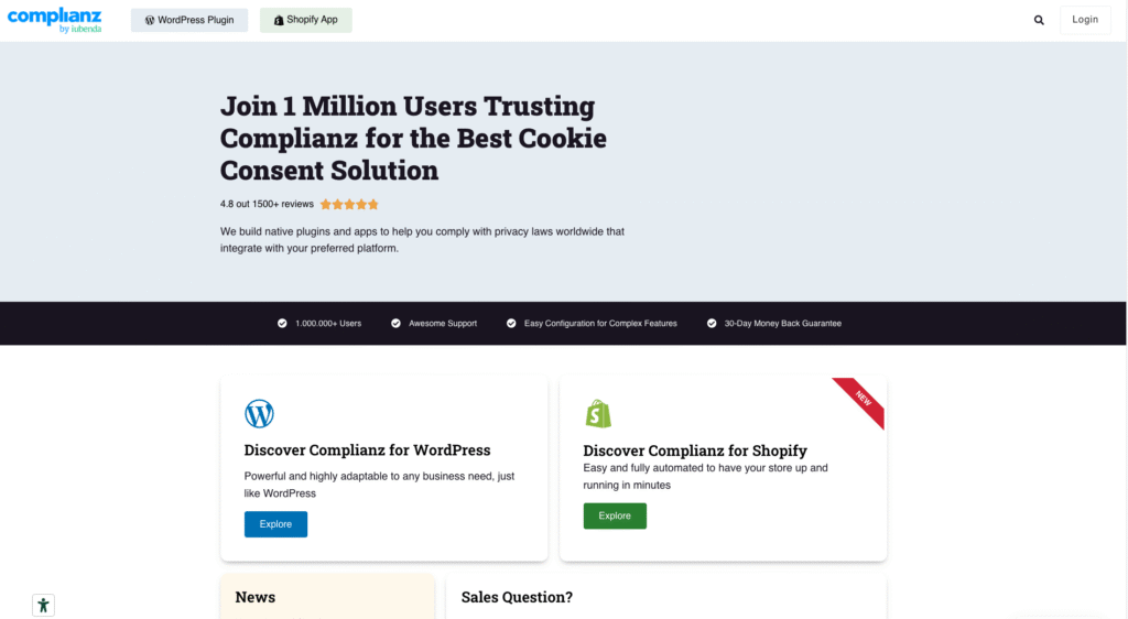 homepage of Complianz by iubenda