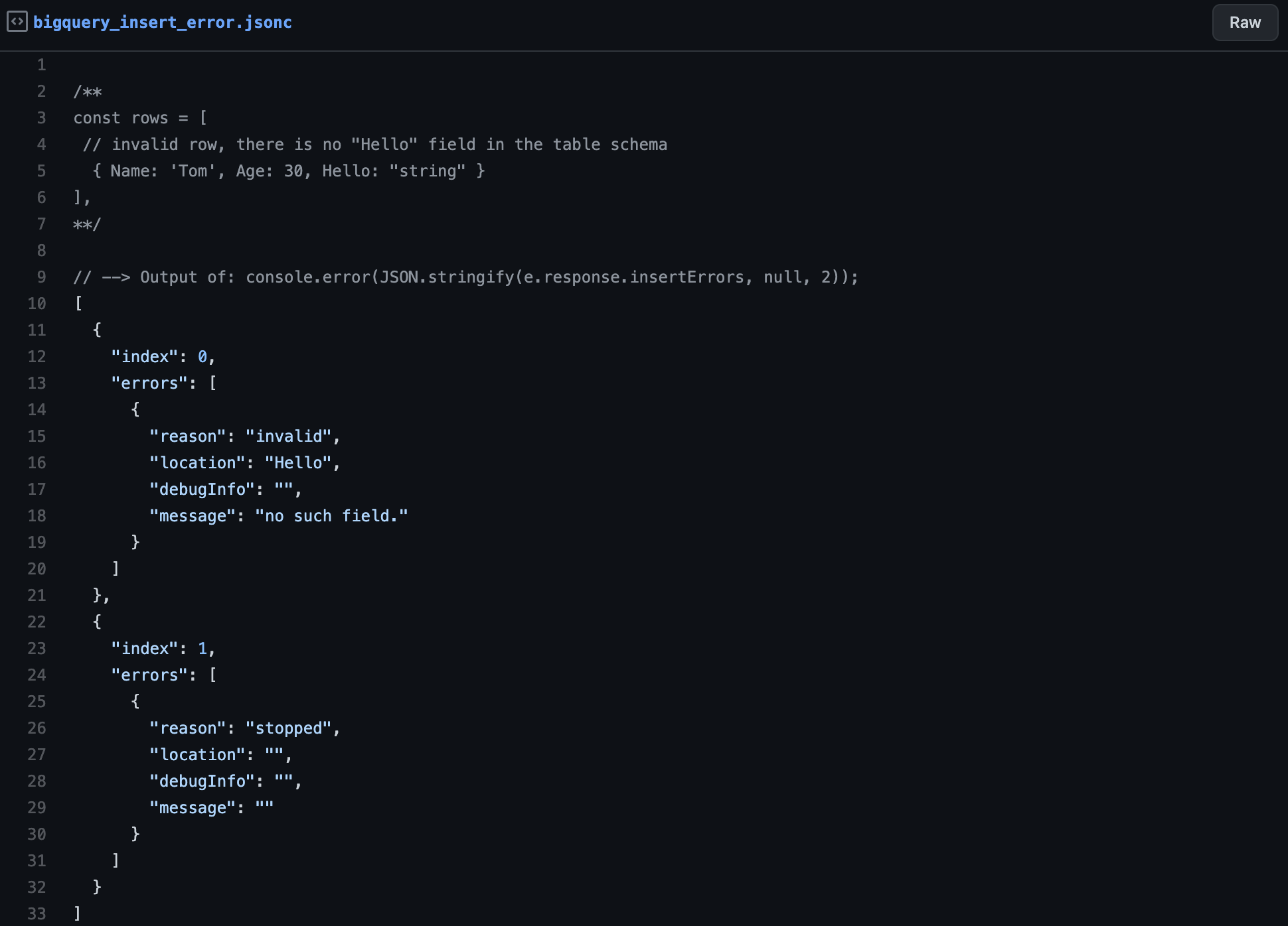 bigquery insert error