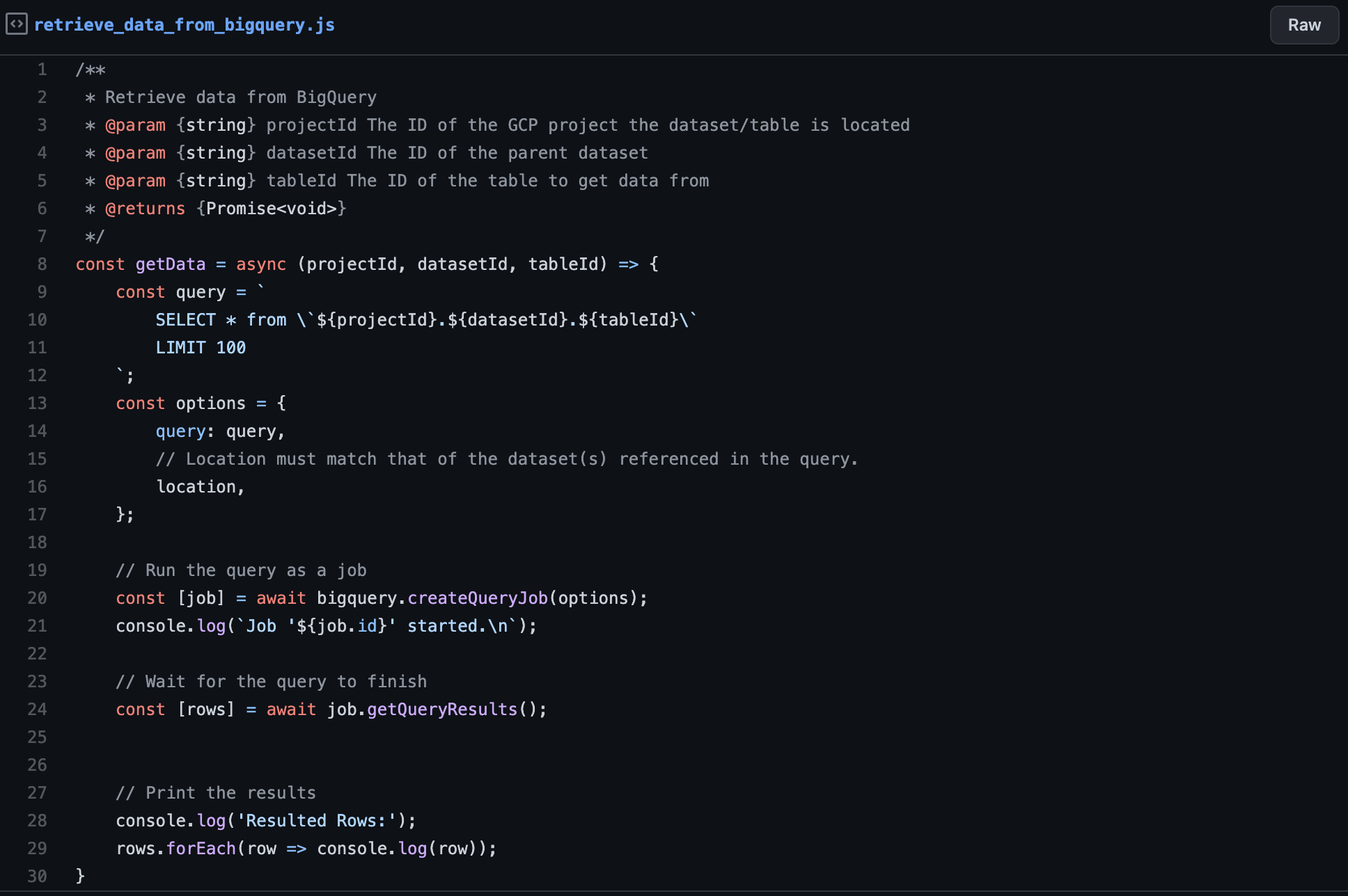 retrieve data from bigquery
