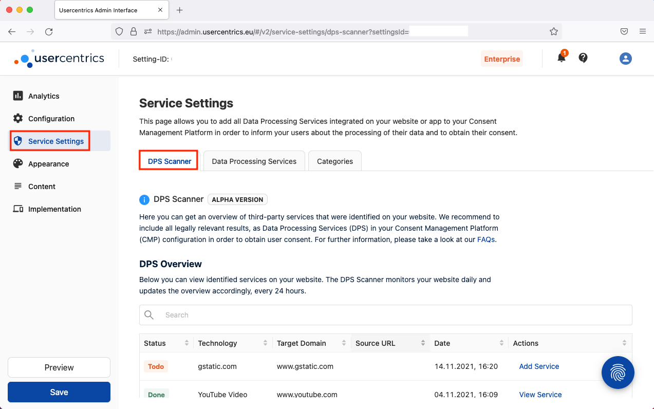 settings DPS Scanner