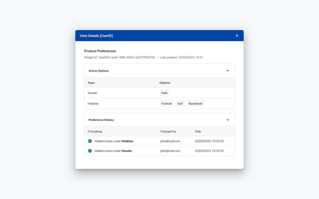 The Usercentrics Preference Manager keeps detailed records of consumer preferences.