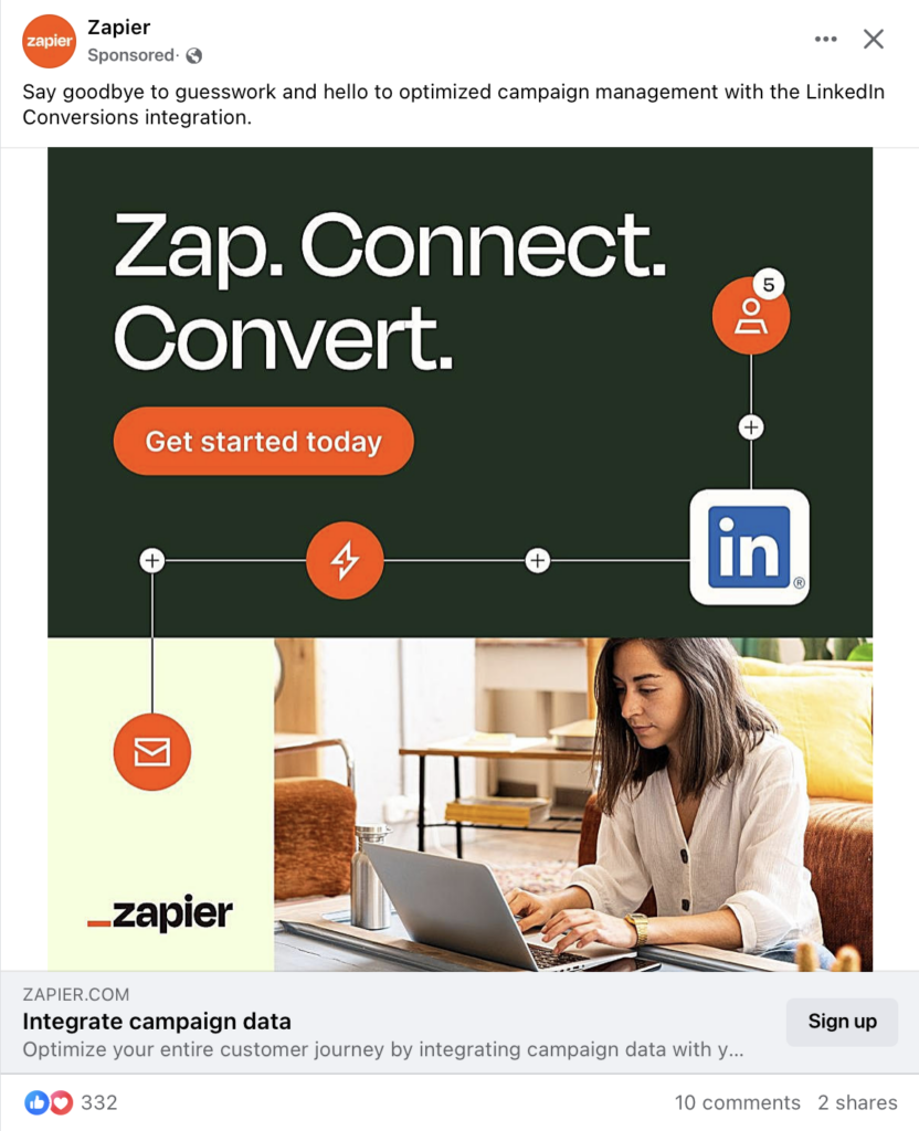 Screenshot of a Zapier Facebook lead ad